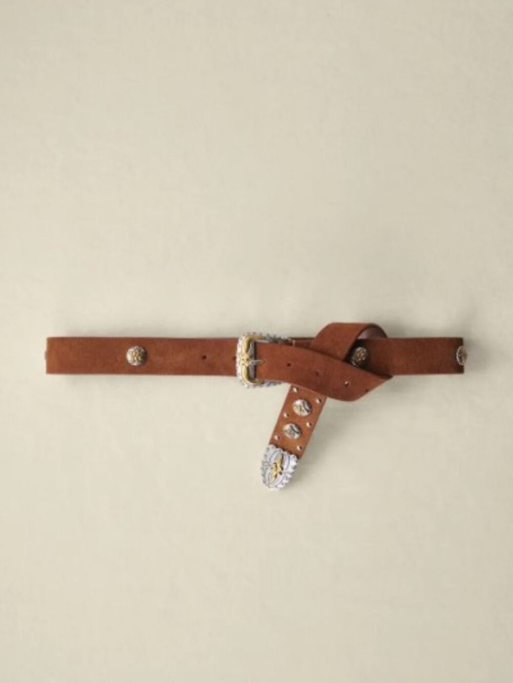 Maje Studded Suede Western Belt in Brown. Size: 3 (Large)
